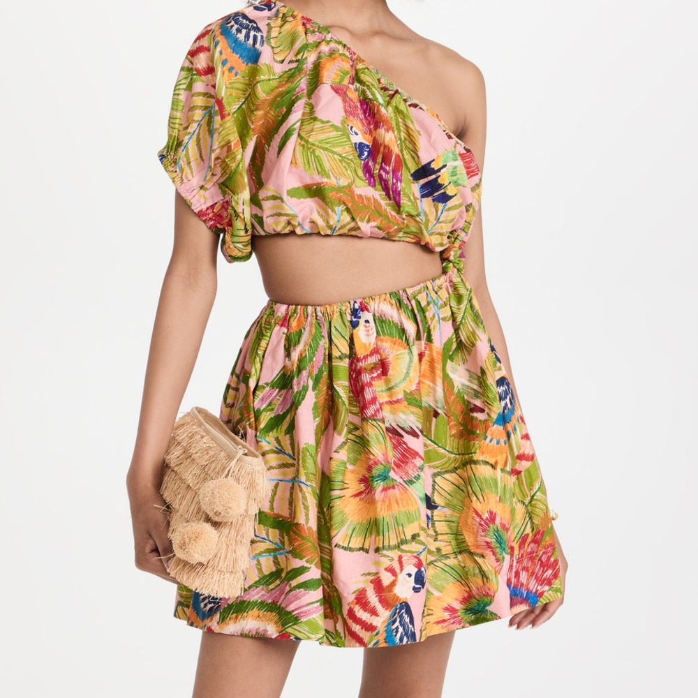 Farm Rio Macaw Leaves Mini Dress